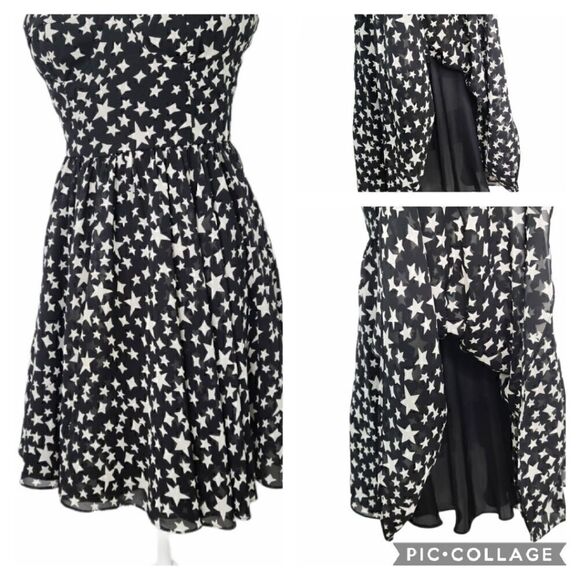 Pearl By Georgina Chapman of Marchesa Black White Stars Mini Strap Dress Size 2 - Picture 10 of 13
